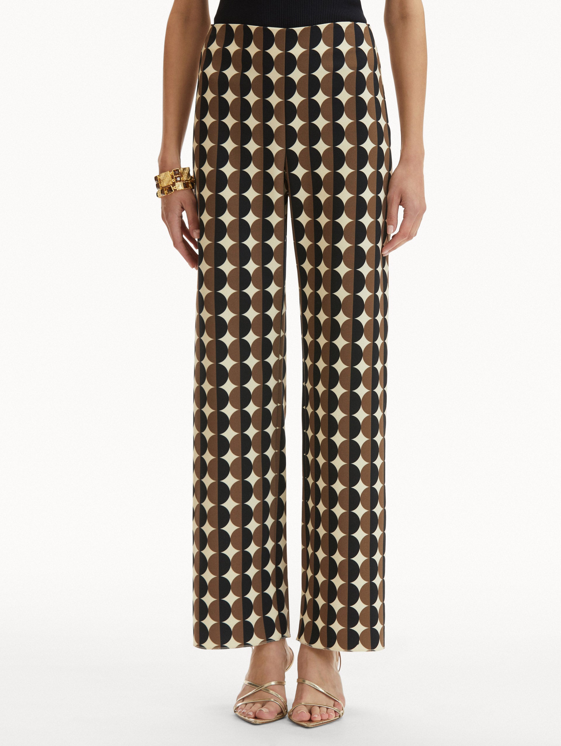 Stylish Geometric Circle Print Wool Pants for Women - Comfortable Winter Trousers with Elastic Waist - Perfect for Office, Casual Outfits & Holiday Parties