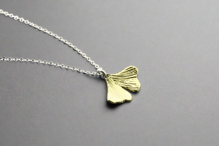 Elegant Brass Ginkgo Leaf Pendant on Sterling Silver Necklace - Perfect for Women's Daily Wear, Gift Giving & Special Occasions