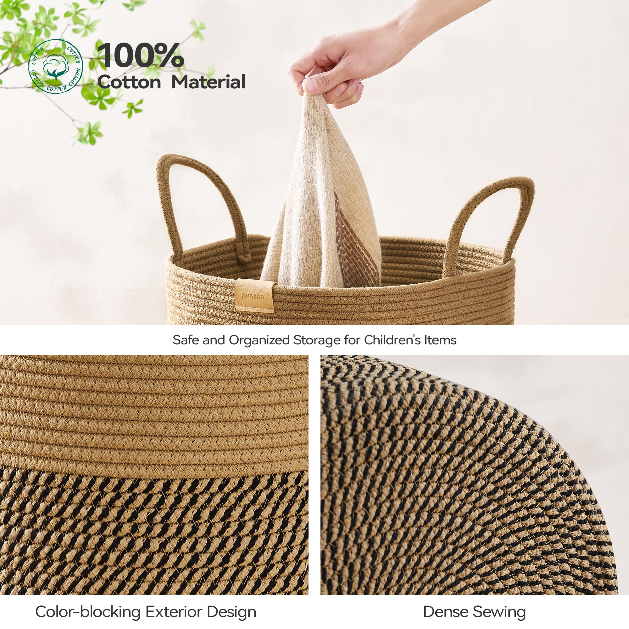 80L Large Woven Laundry Hamper Basket - Dark Brown Nursery Storage Organizer for Baby Clothes, Toys, Blankets & Pillows | Perfect for Nursery, Bedroom, Closet & Laundry Room Organization