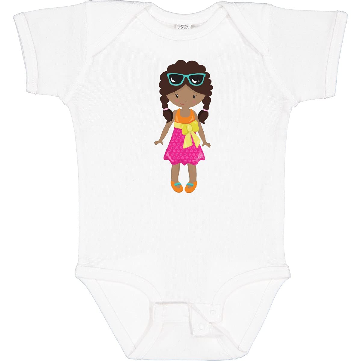Inktastic African American Girl Fashion Baby Bodysuit with Pink Skirt - Cute Outfit for Infants, Toddler Girls, Birthday & Family Photos