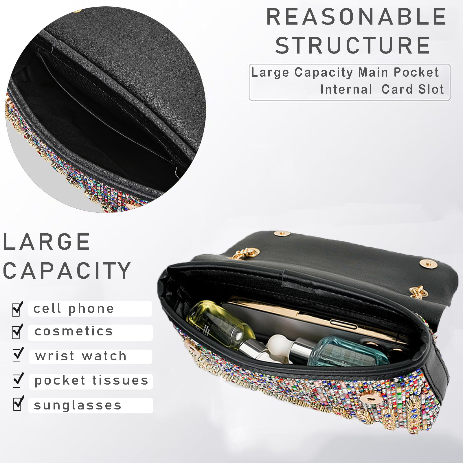 Elegant Rhinestone Evening Clutch for Women - Sparkling Crystal Purse for Formal Events, Parties & Weddings | Stylish Women's Handbag for Night Out, Prom & Special Occasions
