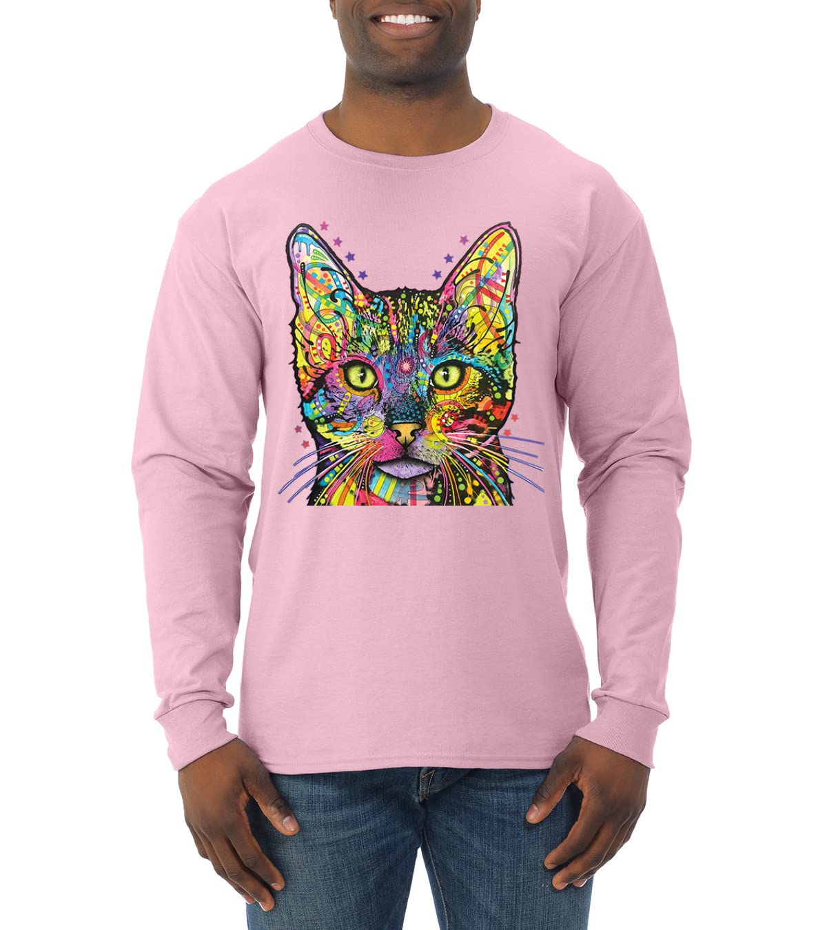 Colorful Cat Print Long Sleeve Shirt for Men | Cat Mom & Dad Gift | Dean Russo Animal Art Collection | Perfect for Casual Wear & Cat Lovers