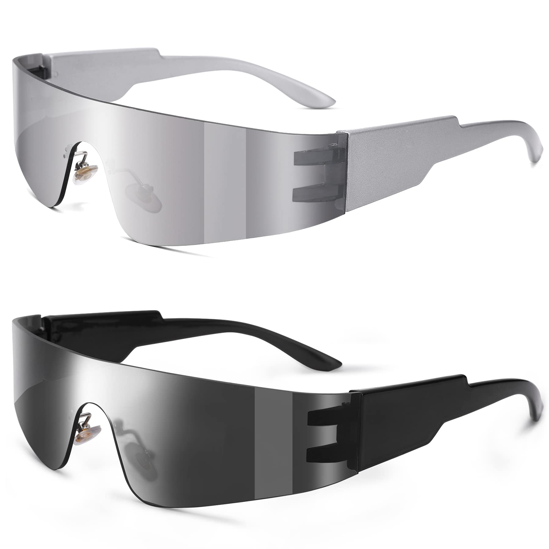 NULOOQ Y2K Rimless Futuristic Wrap Around Sunglasses for Women & Men - Trendy Cyberpunk Visor Sunglasses, Monoblock Cyclops Shades for Outdoor Sports, Driving, and Fashion Streetwear