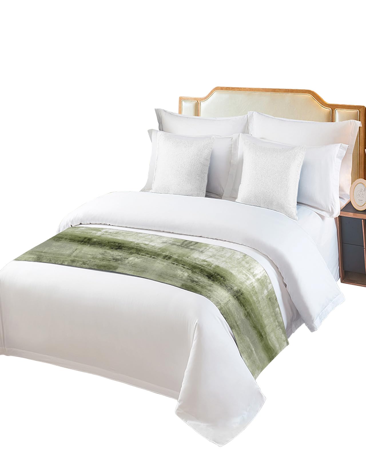 King Size Bed Runner - Sage Green Decorative Bed Scarf Throw for Foot of Bed, Modern Geometric Oil Painting Abstract Design Bedding Protector Slipcover (94