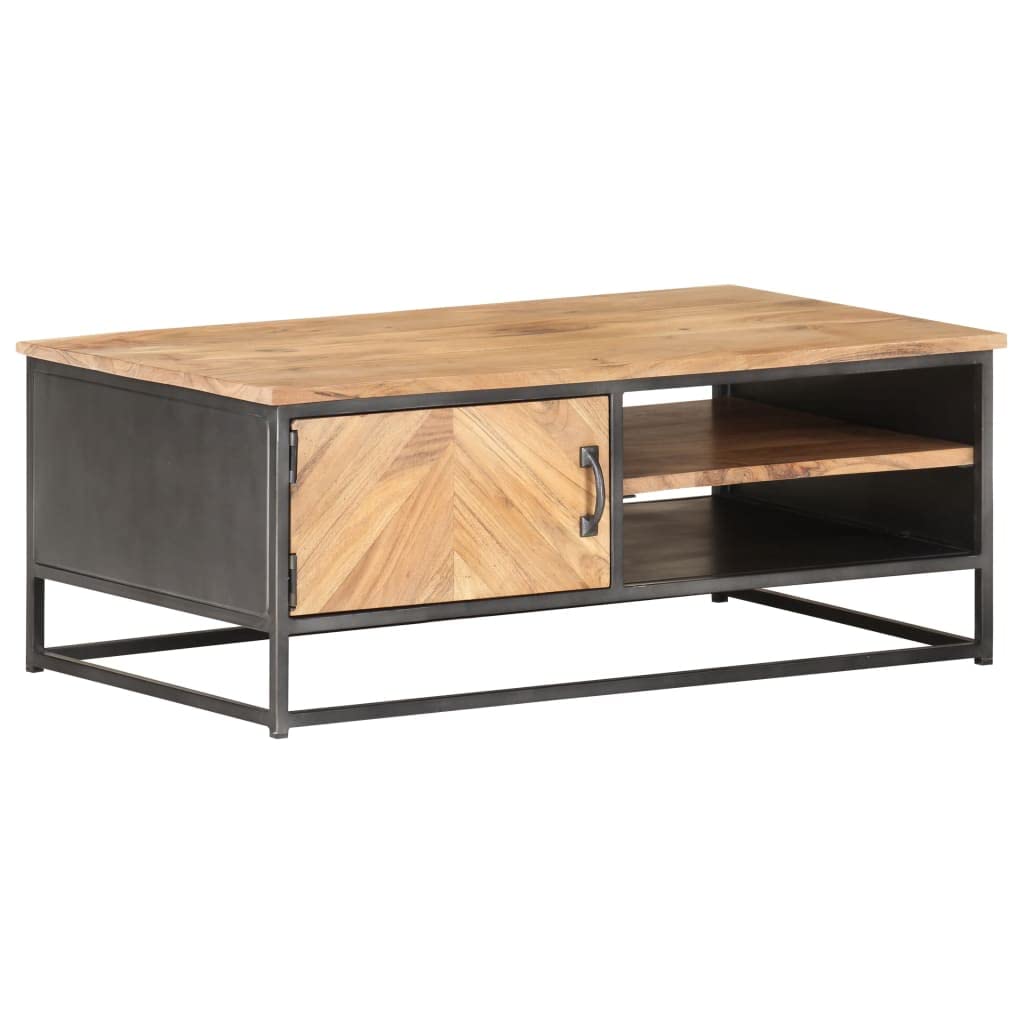 Industrial Style Solid Acacia Wood Coffee Table with Storage - 35.4