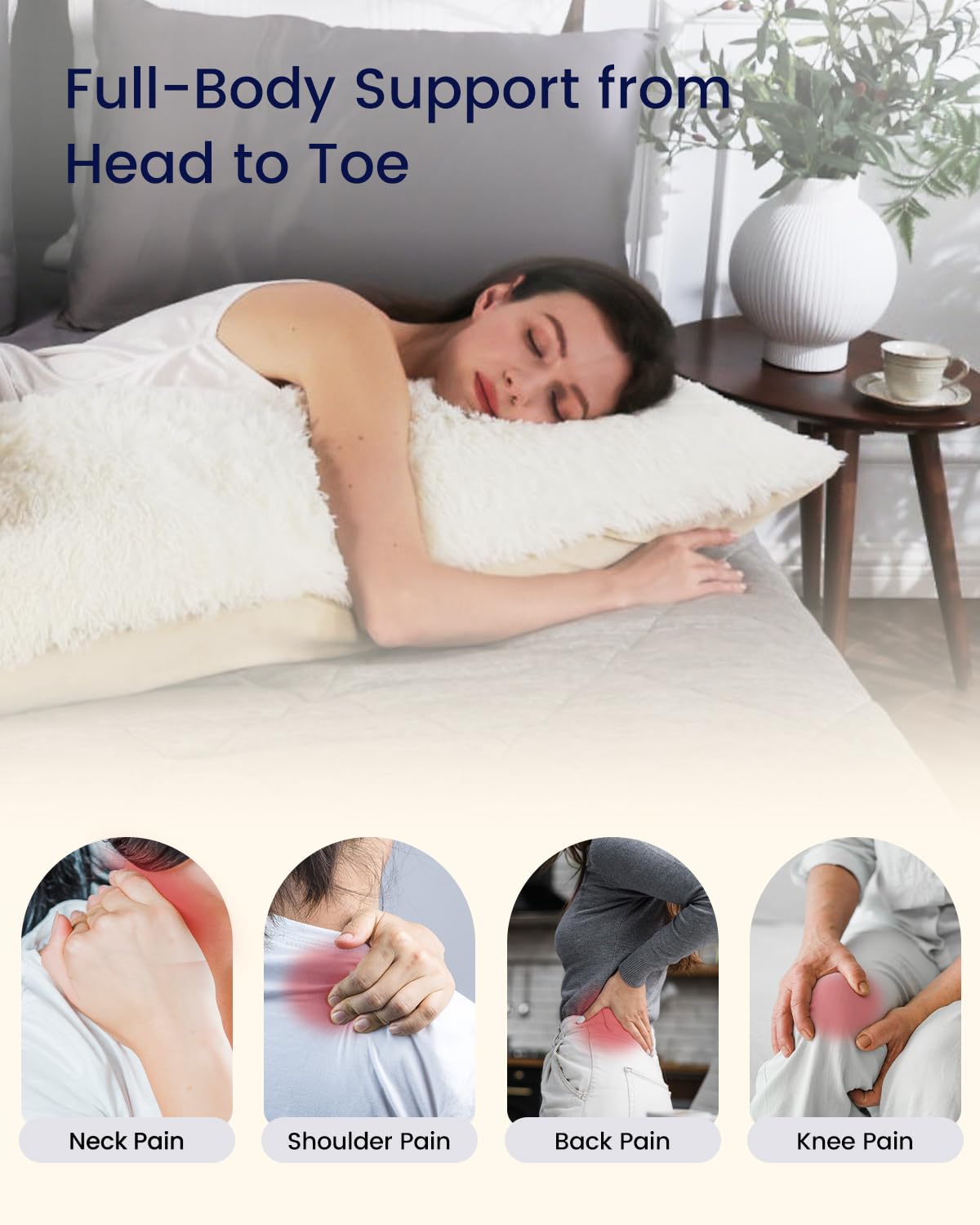 ZonLi Fluffy Body Pillow for Adults - Extra Long Full Body Pillow for Side Sleepers & Pregnancy Support with Removable Washable Cover & Adjustable Filling - Large Firm Sleeping Pillow (White) | Perfect for Bed, Couch, Travel & Maternity Comfort