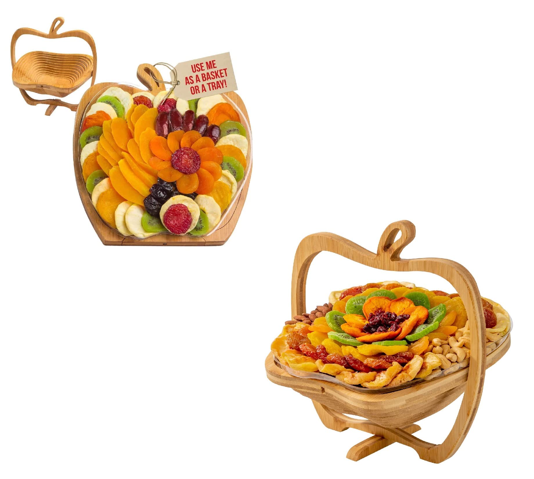 Premium Dried Fruit Gift Set with Foldable Wooden Bowl - BONNIE AND POP - Healthy Snacks for Holidays, Housewarming & Office Gifts - Perfect for Parties, Home Decor & Gourmet Treats
