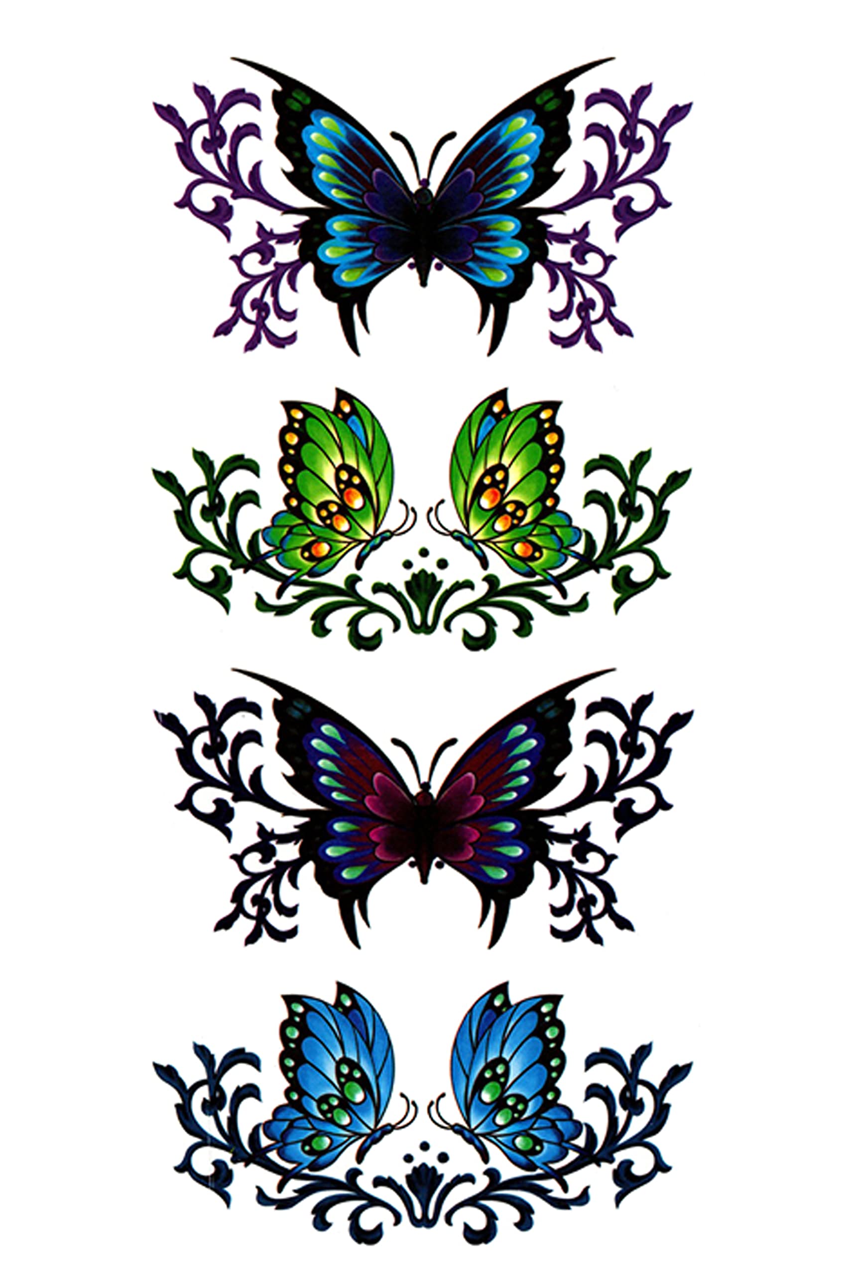 3D Temporary Tattoo Stickers for Men & Women - Waterproof Fake Tattoos with Flowers, Butterflies, Stars & Angel Designs (19x9cm) - Perfect for Parties, Halloween, Cosplay & Honeymoon