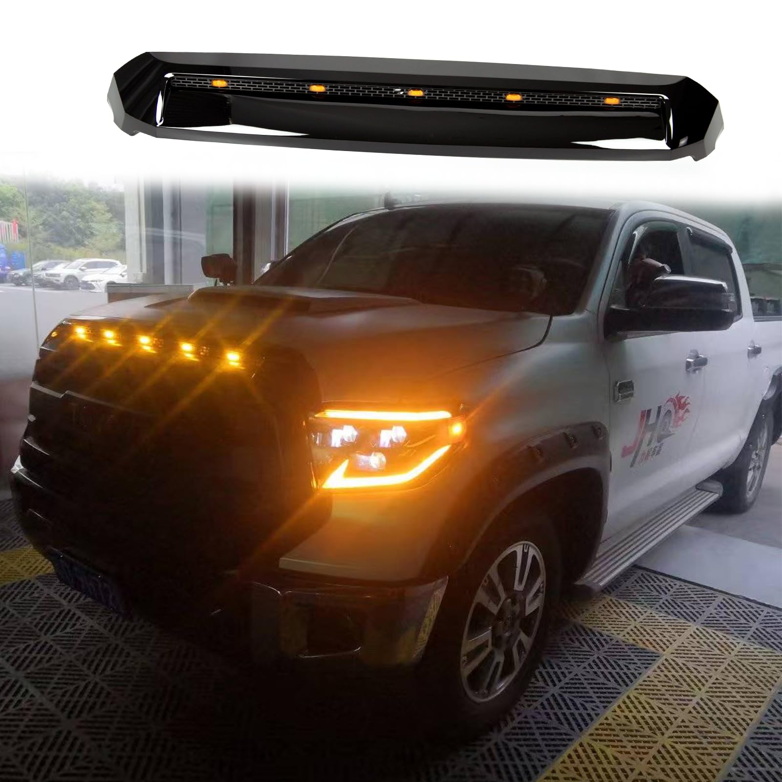 Toyota Tundra Hood Scoop with LED Lights (2014-2021) - Gloss Black Front Upper Air Vent for Improved Engine Cooling & Off-Road Style
