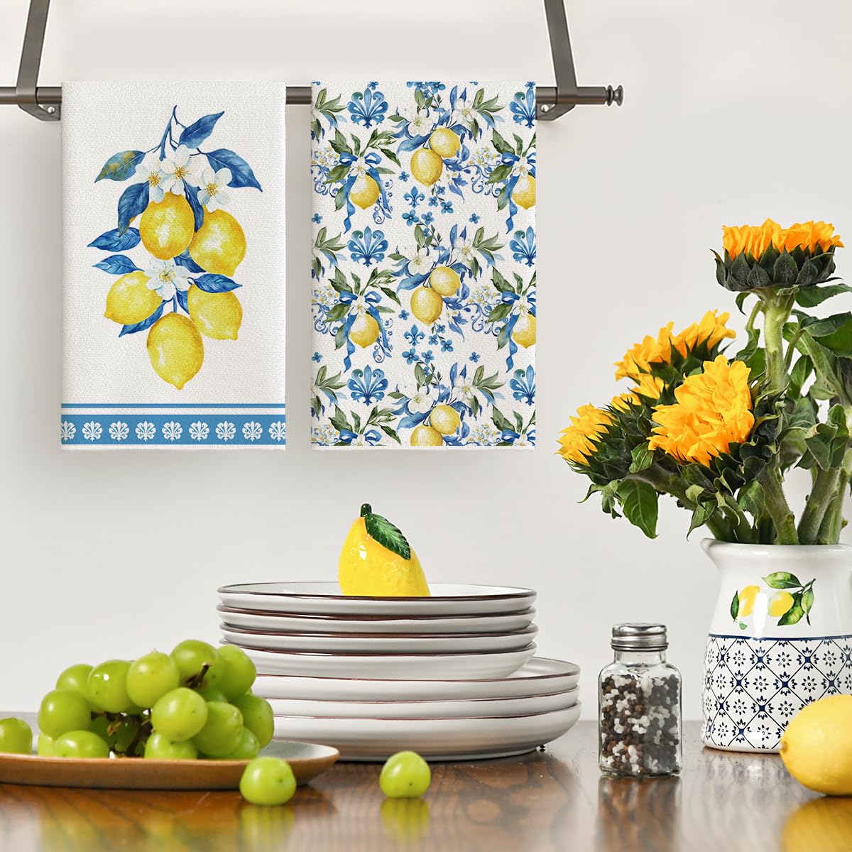 Artoid Mode Lemon Floral Summer Kitchen Towels - Set of 2 (18x26 Inch) | Absorbent Dish Cloths for Seasonal Decor, Farmhouse & Coastal Kitchen Decorations | Perfect for Cooking, Baking & Hosting