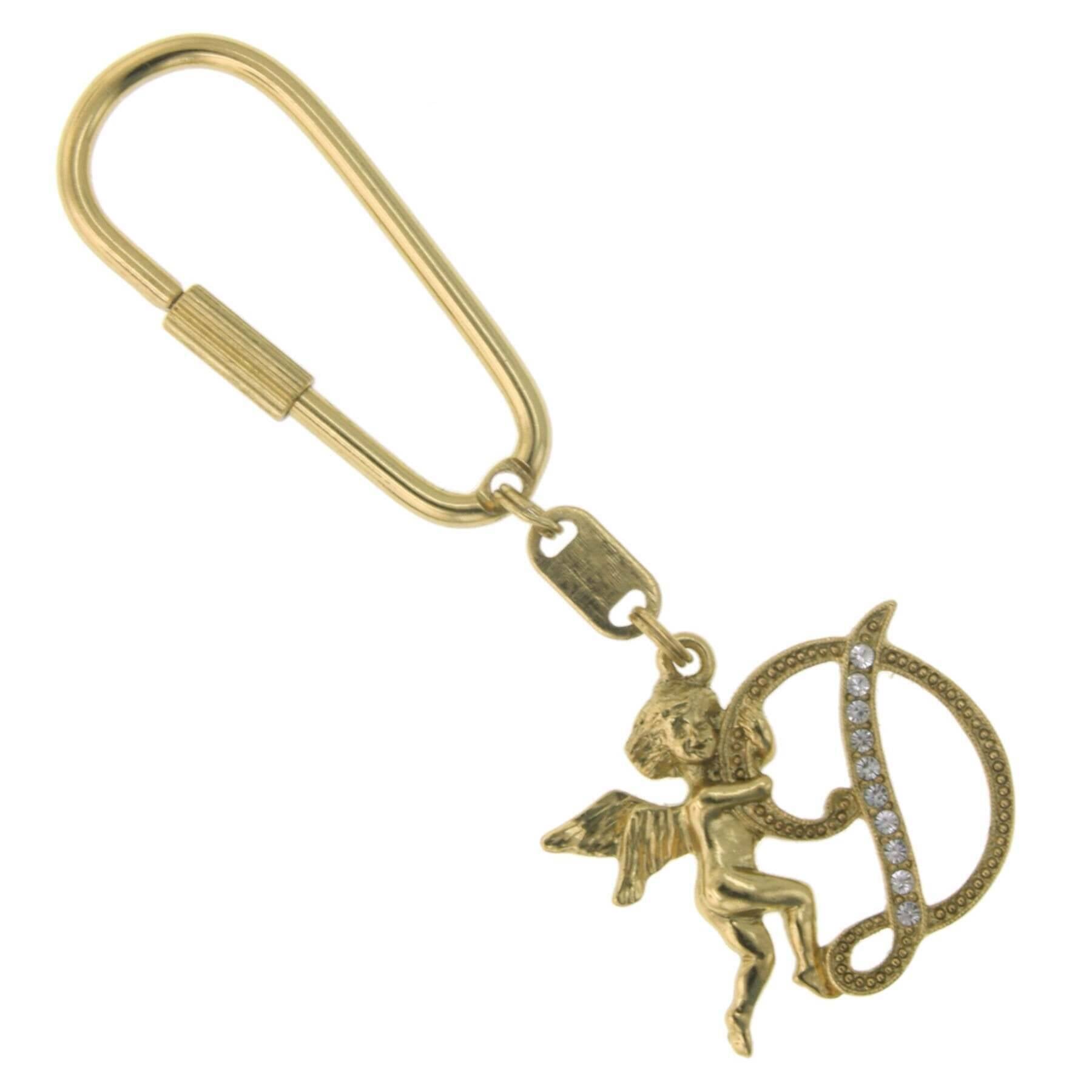 1928 Crystal Initial Angel Carabiner Keychain - Personalized Jewelry Gift for Women, Engraved Name Key Ring for Purse, Backpack & Keychain Collection - Perfect for Birthdays, Anniversaries & Everyday Carry