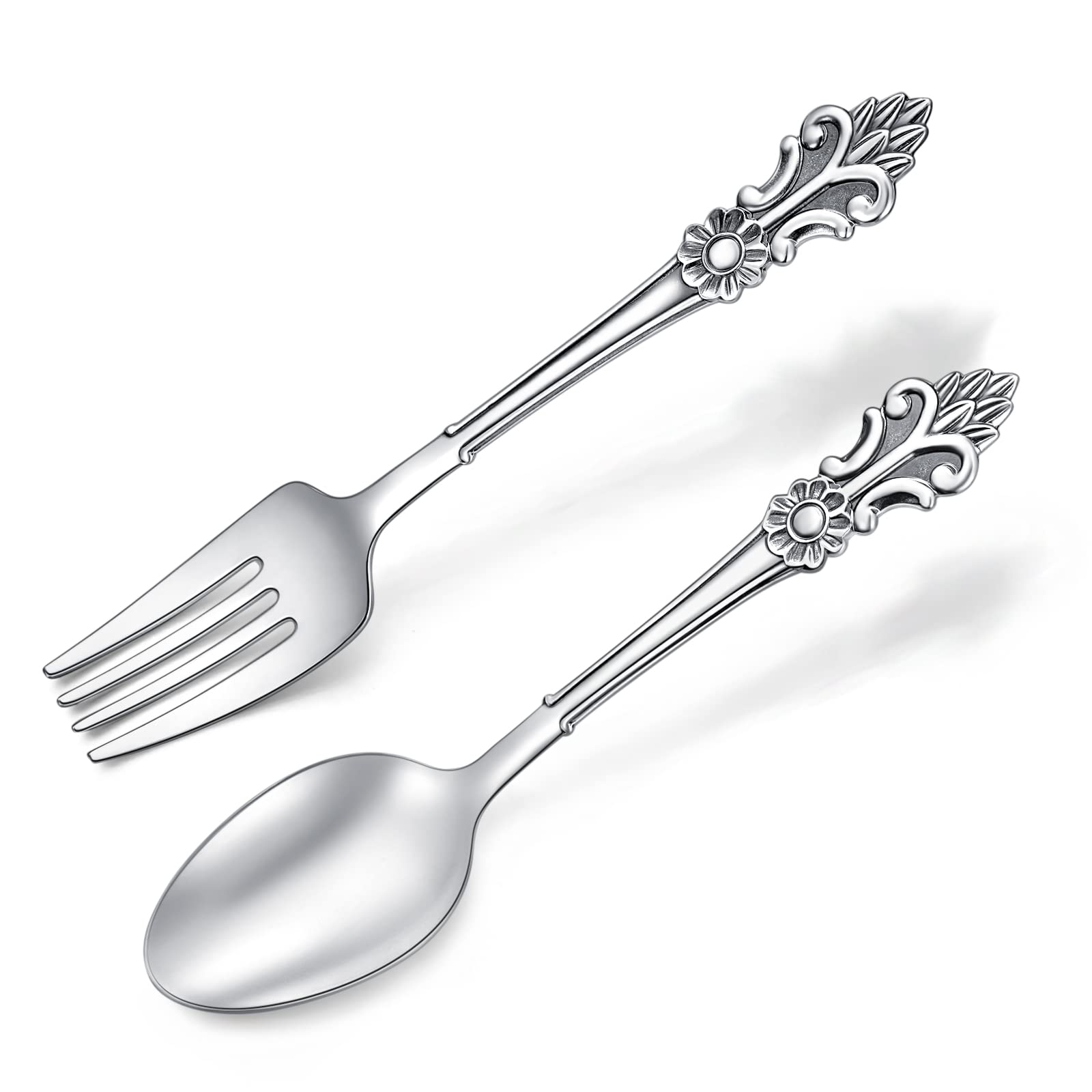 999 Sterling Silver Flatware Set for 1 - Antique Baroque Style Handmade Spoon & Fork Cutlery Set | Elegant Dining, Wedding Gift, Home Decor, Royal Luxury Tableware