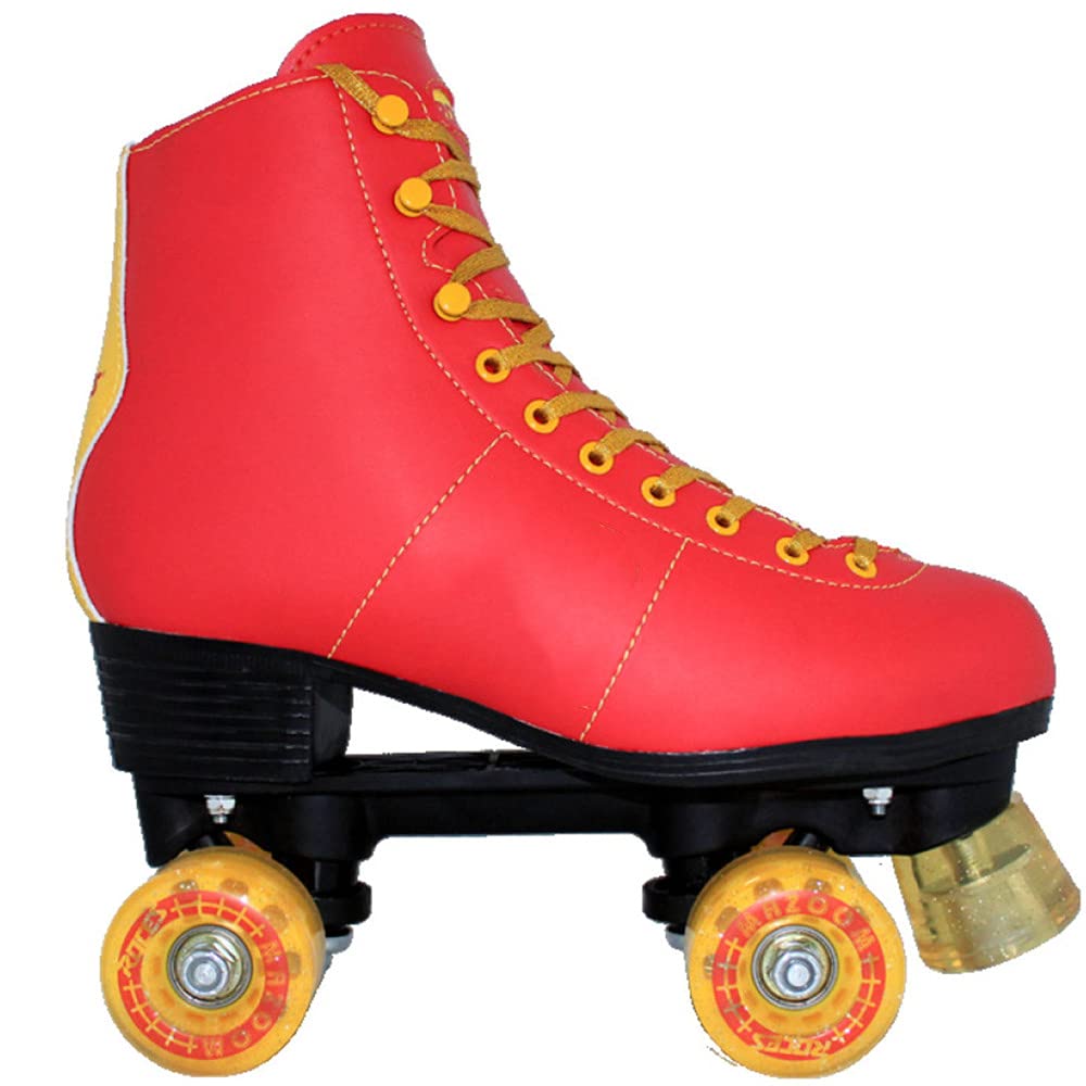 LICUILIUDM PU Material High-Top Roller Skates for Adults - 4 Wheel Breathable Skates with Thick Liner, Quiet Bearings & Non-Slip Steel Frame (Red, Size 37) - Perfect for Indoor Rinks, Outdoor Trails & Roller Derby