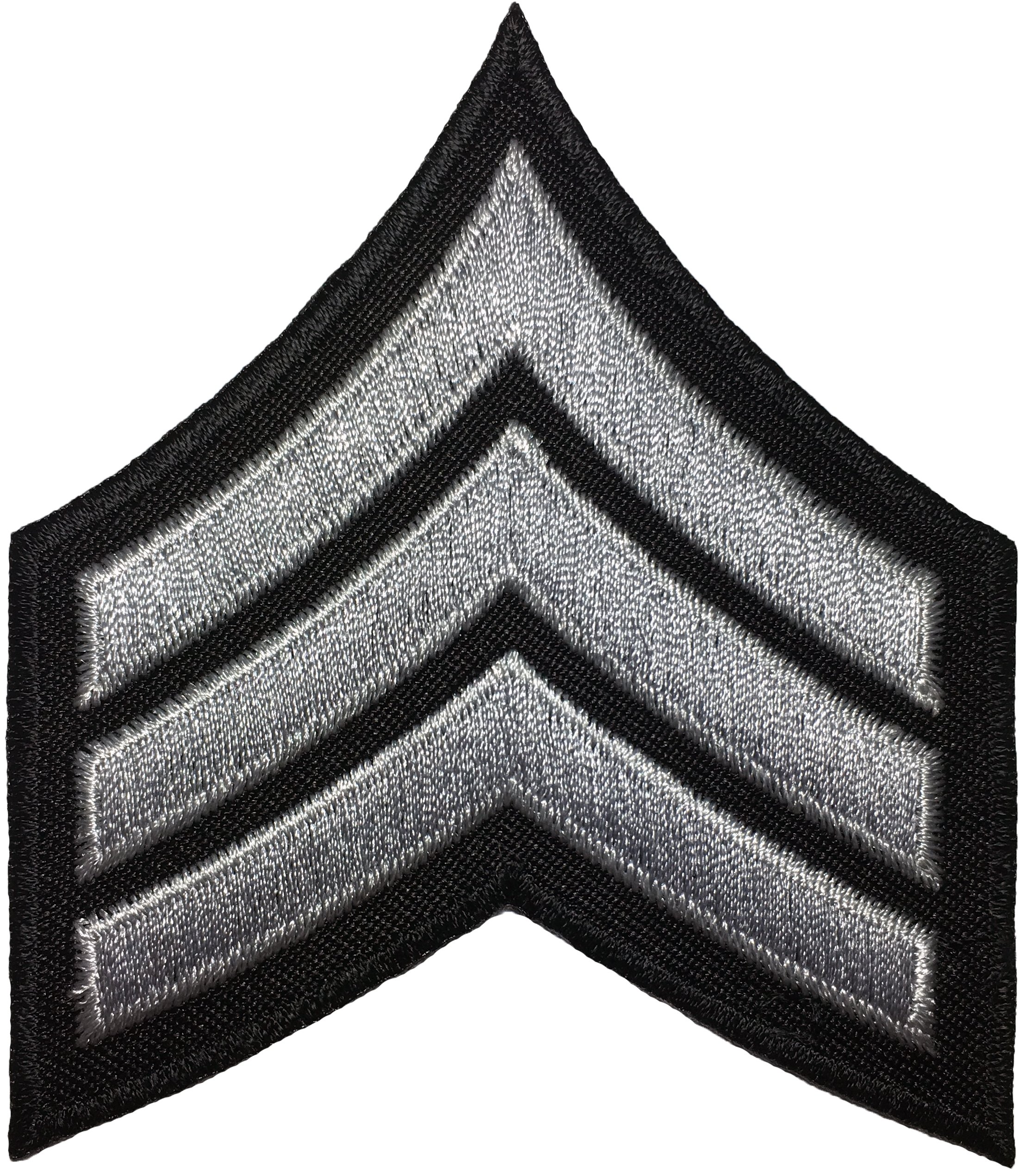 US Army Chevrons Sergeant E-5 Stripes - Embroidered Sew On/Iron On Shoulder Rank Patch (Black & Grey) - Military Uniform Accessory for Cosplay, Collectors & Veterans (1 Piece, IRON-E5-BKGY)