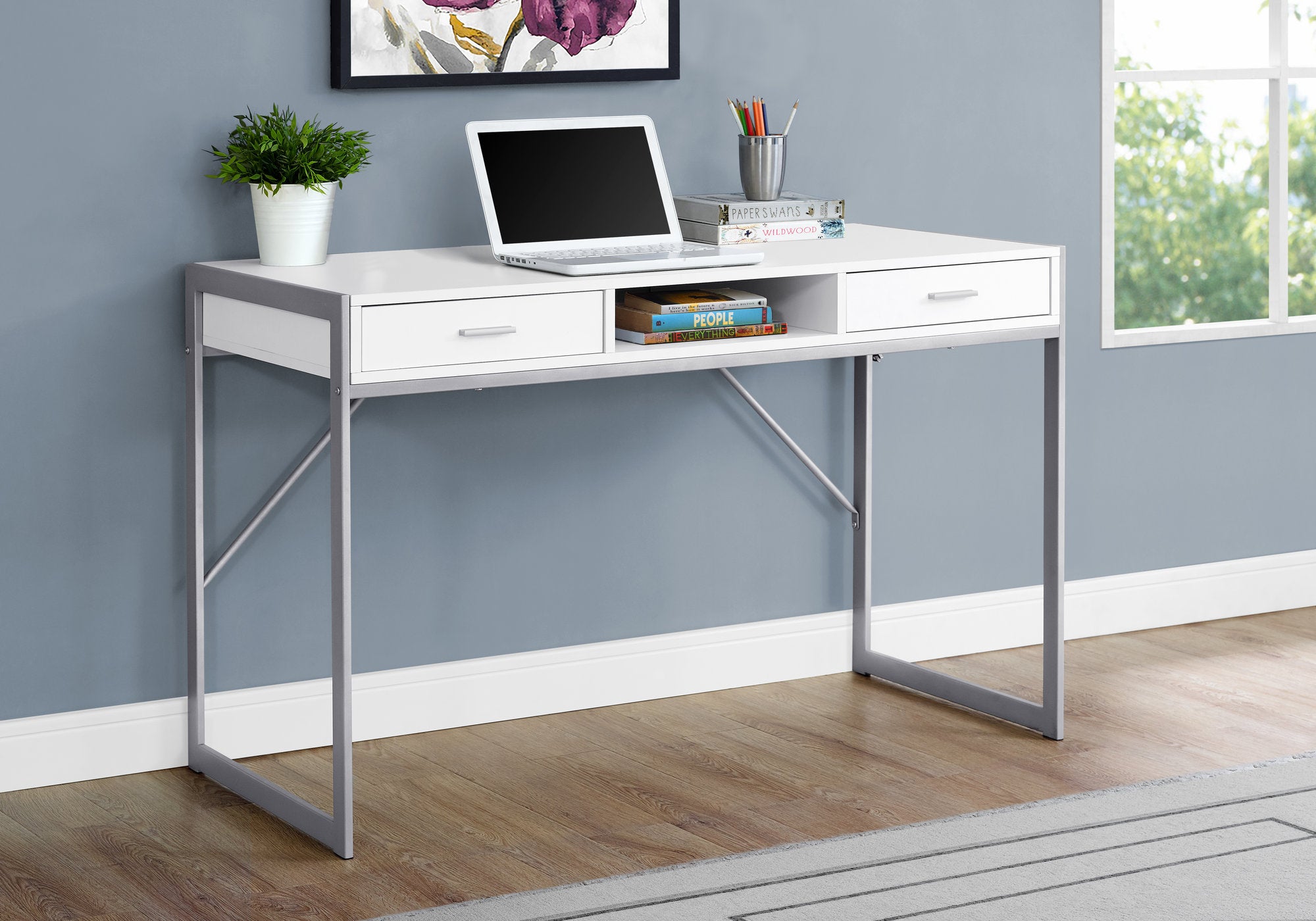 48L White & Silver Metal Office Series Storage Cabinet - Perfect for Home Office, Classroom, and Workspace Organization