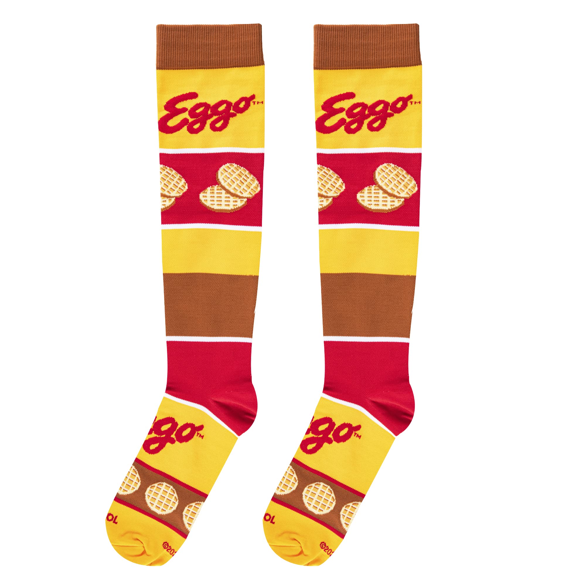 Fun Novelty Knee High Compression Socks for Women & Men - Cool Patterned Socks with Eggo Waffles Design - Perfect for Workout, Running, Yoga & Casual Wear
