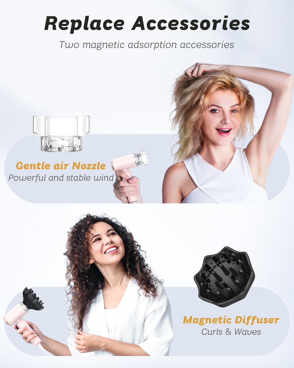 Professional Ionic Hair Dryer 110V - High Speed Motor for Fast Drying, Lightweight & Quiet Blow Dryer with Magnetic Diffuser & Concentrator | Perfect for Home Use & Travel Styling