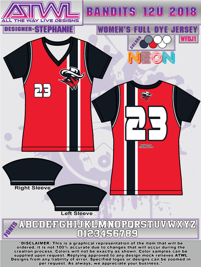 Bandits 12U Women's Full Dye Softball Jersey - Breathable Performance Uniform for Youth Girls Fastpitch Games & Team Sports