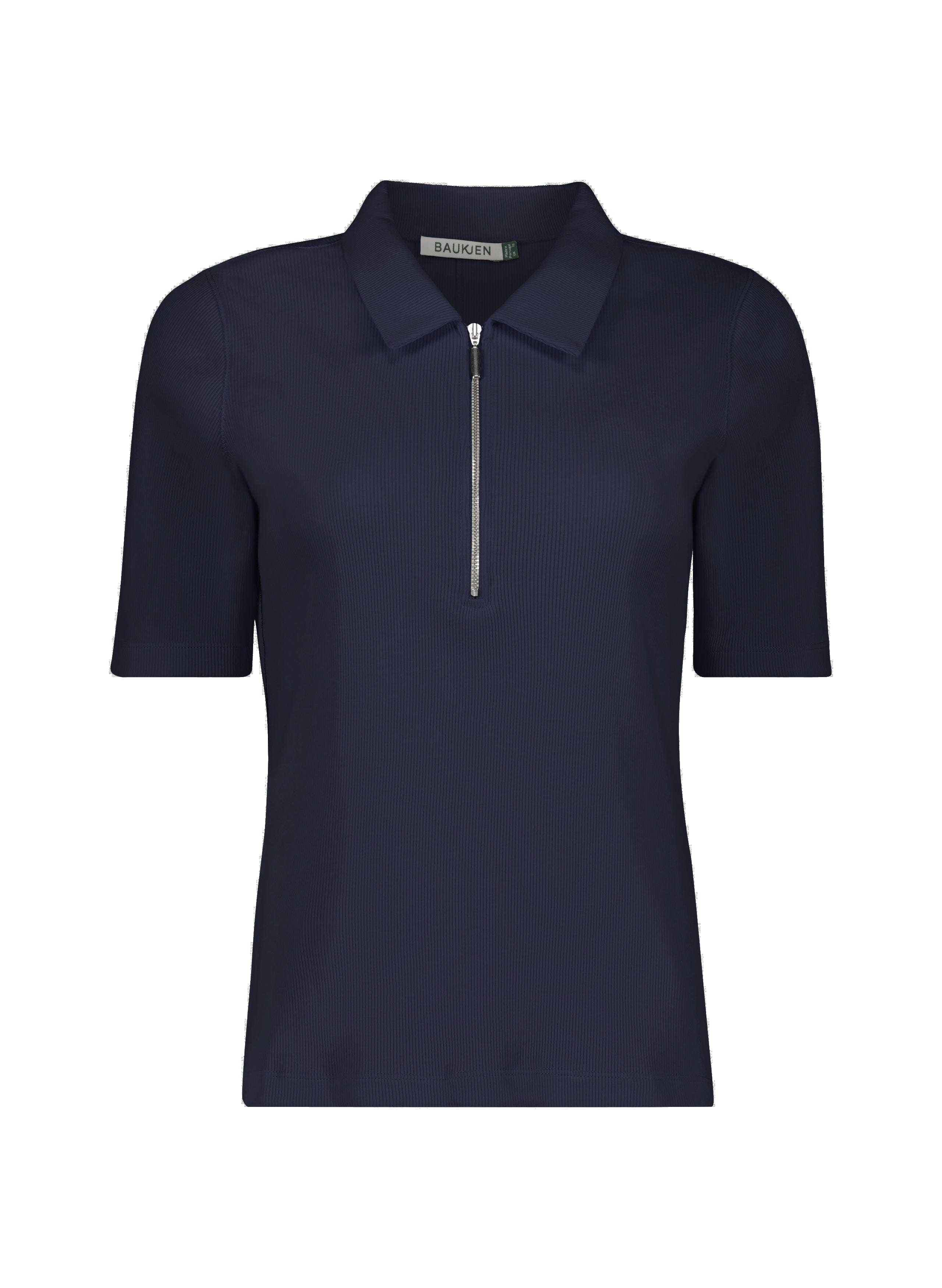 Ivy Organic Cotton Rib Zip Collar Top for Women - Classic Navy Crewneck Shirt | Casual Wear, Layering, Office Outfits & Everyday Comfort