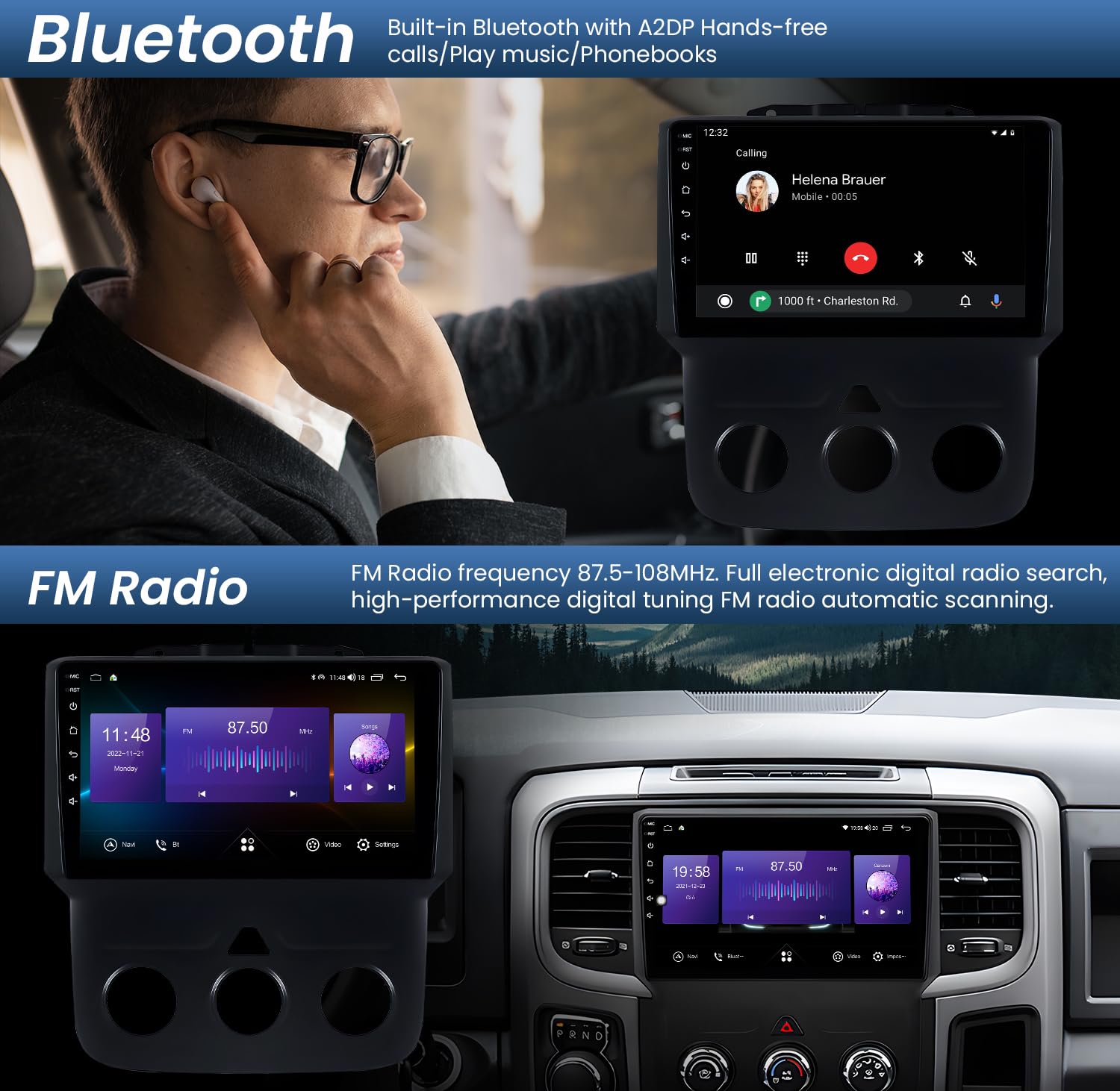 5G WiFi Car Stereo Radio for Dodge Ram 1500/2500/3500 (2013-2018) - Wireless Apple CarPlay & Android Auto - 4GB RAM 32GB ROM - 7