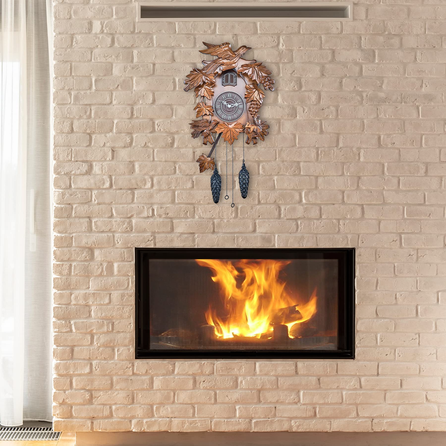 TIMEGEAR Cuckoo Clock with Automatic Night Mode - Hand Carved Wooden Wall Clock - Perfect for Living Room, Bedroom & Office Decor