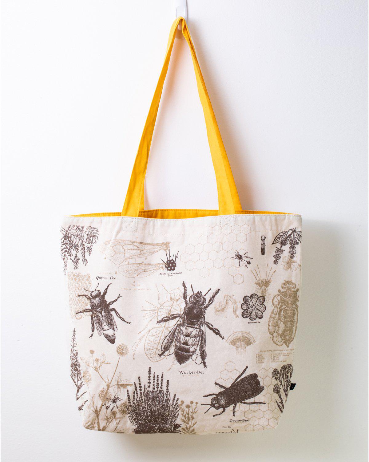 Eco-Friendly Honey Bee Print Canvas Tote Bag - Reusable Grocery Shopping & Beach Tote for Women - Perfect for Farmers Market, Picnics & Daily Use