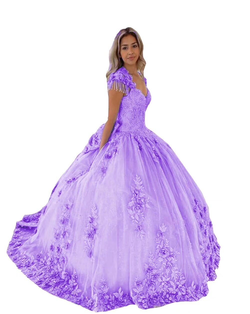 2025 Sweetheart Floral 3D Applique Beaded Short Sleeve Prom Dress for Quinceañera | A-Line Ball Gown for Homecoming, Sweet 16, and Formal Events