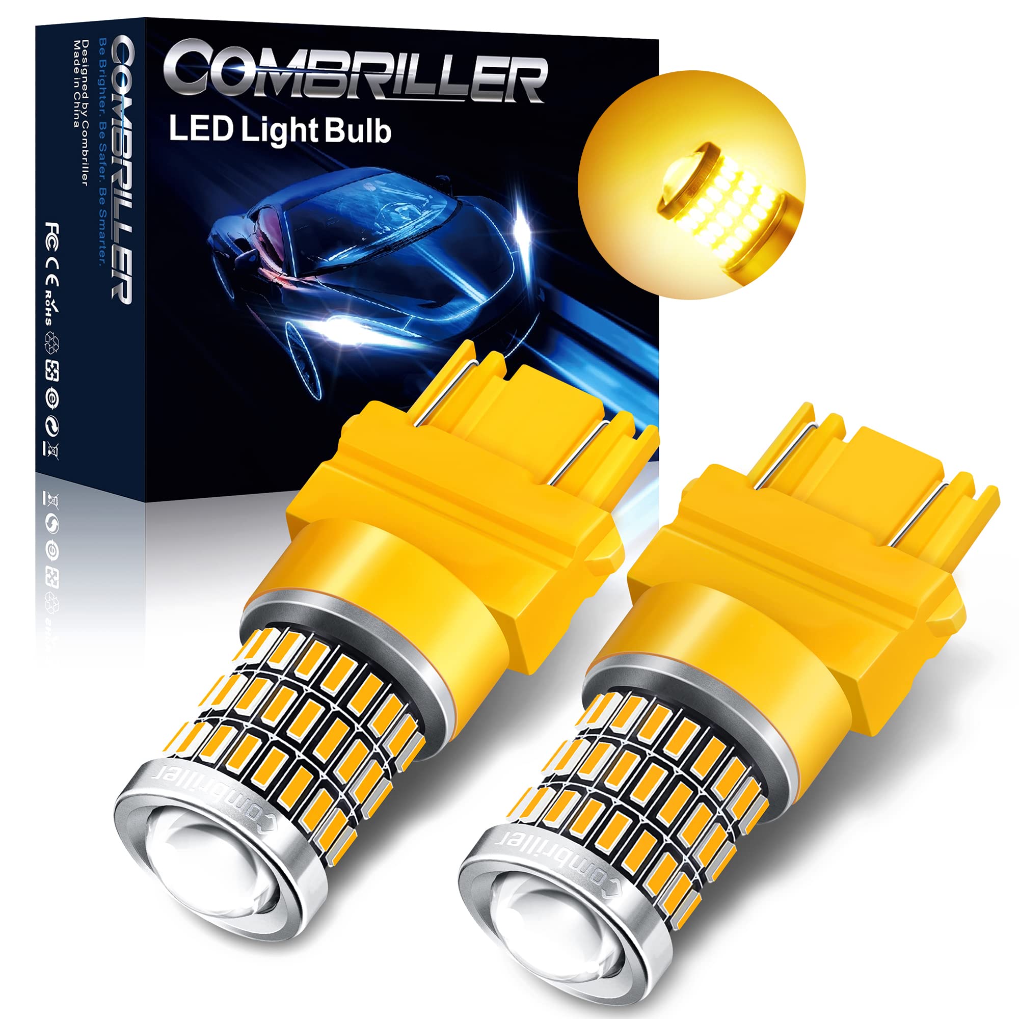 Combriller 3157 LED Bulb Amber Yellow - 3056 3156 3057 4157 LED Replacement Bulbs for Turn Signal, Brake & Tail Lights - Car, RV, Truck Blinker Bulbs (2-Pack) - Perfect for Night Driving & Enhanced Visibility