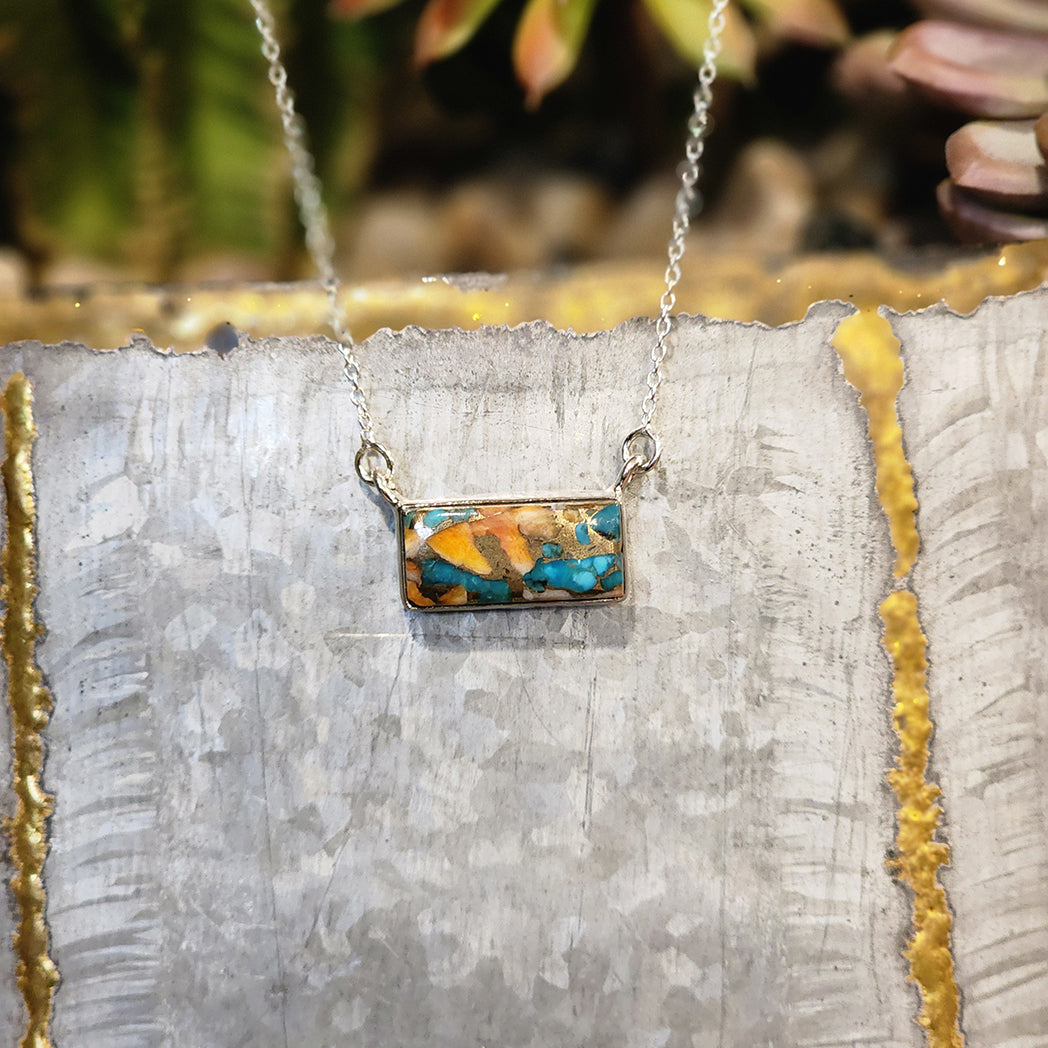 Spirit Spiny Turquoise Small Bar Necklace – Handmade Boho Jewelry for Women, Dainty Pendant Necklace for Everyday Wear, Perfect Gift for Birthdays & Anniversaries | Ideal for Casual Outfits, Layering & Spiritual Healing