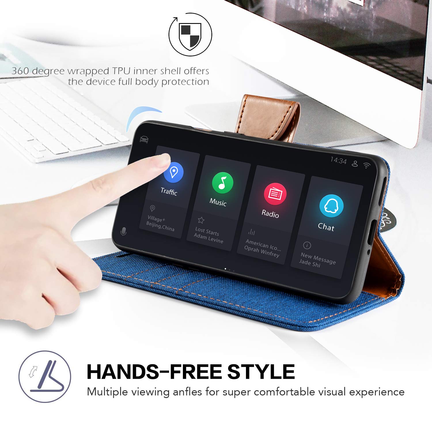 TCL 10 SE Phone Case - Premium Oxford Leather Wallet Cover with Soft TPU Back & Magnetic Closure | Perfect for Daily Use, Business Meetings & Travel Protection (Blue)