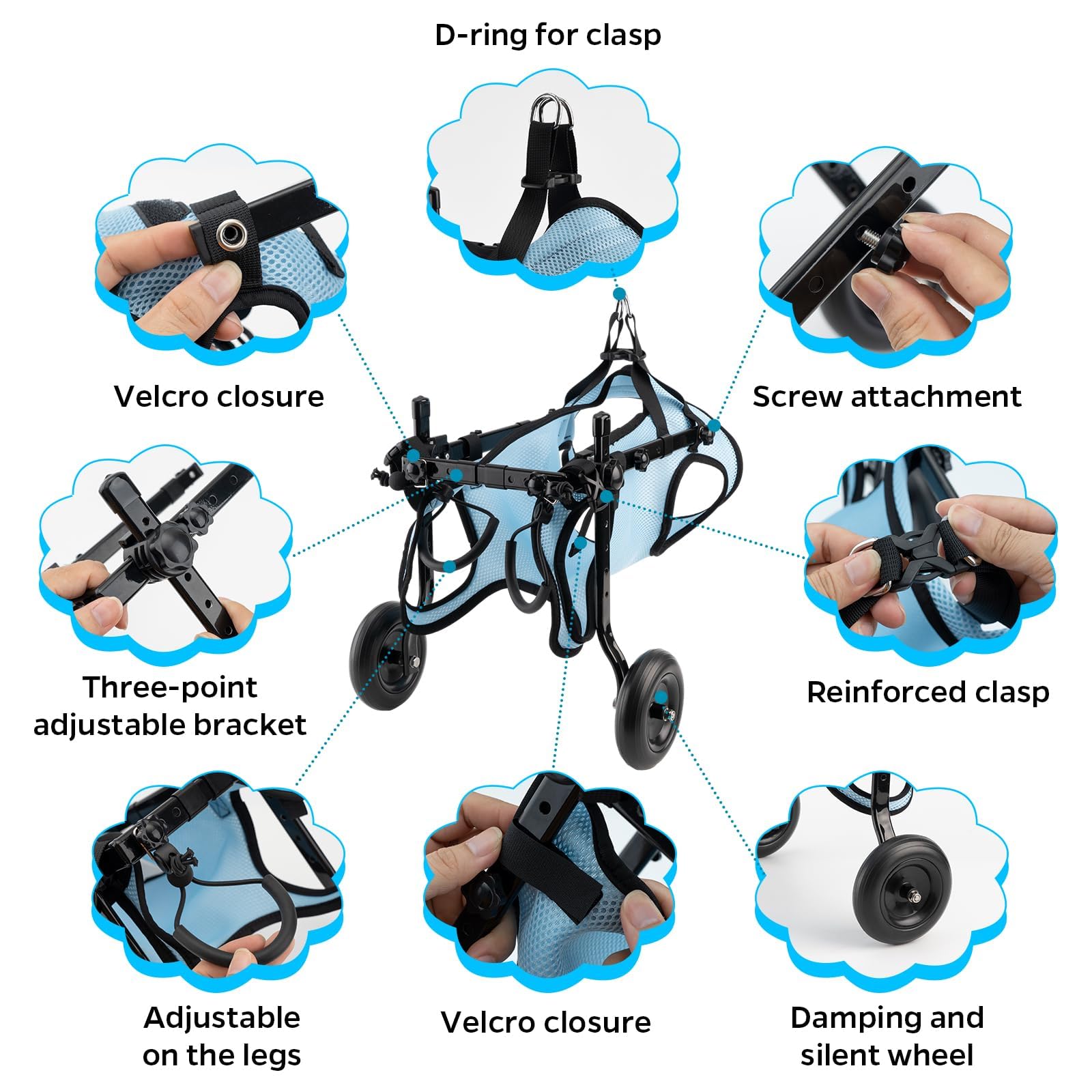 Dog Wheelchair for Back Legs - Lightweight Mobility Aid Cart for Small Dogs & Cats with Disabled Hind Legs - Adjustable Pet Wheelchair for Walking Assistance (Ideal for Post-Surgery Recovery & Daily Mobility Support)