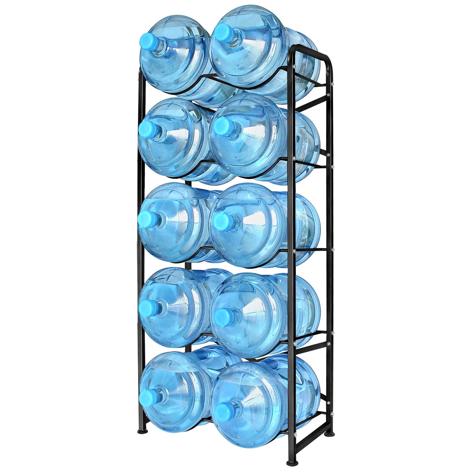 Ationgle 5-Tier Heavy Duty Water Bottle Rack - Holds 10 Standard 5 Gallon Jugs - Reinforced Steel Frame for Kitchen, Office, or Pantry Storage - Space Saving Water Cooler Organizer (Black) - Perfect for Home, Workplace, and Commercial Use
