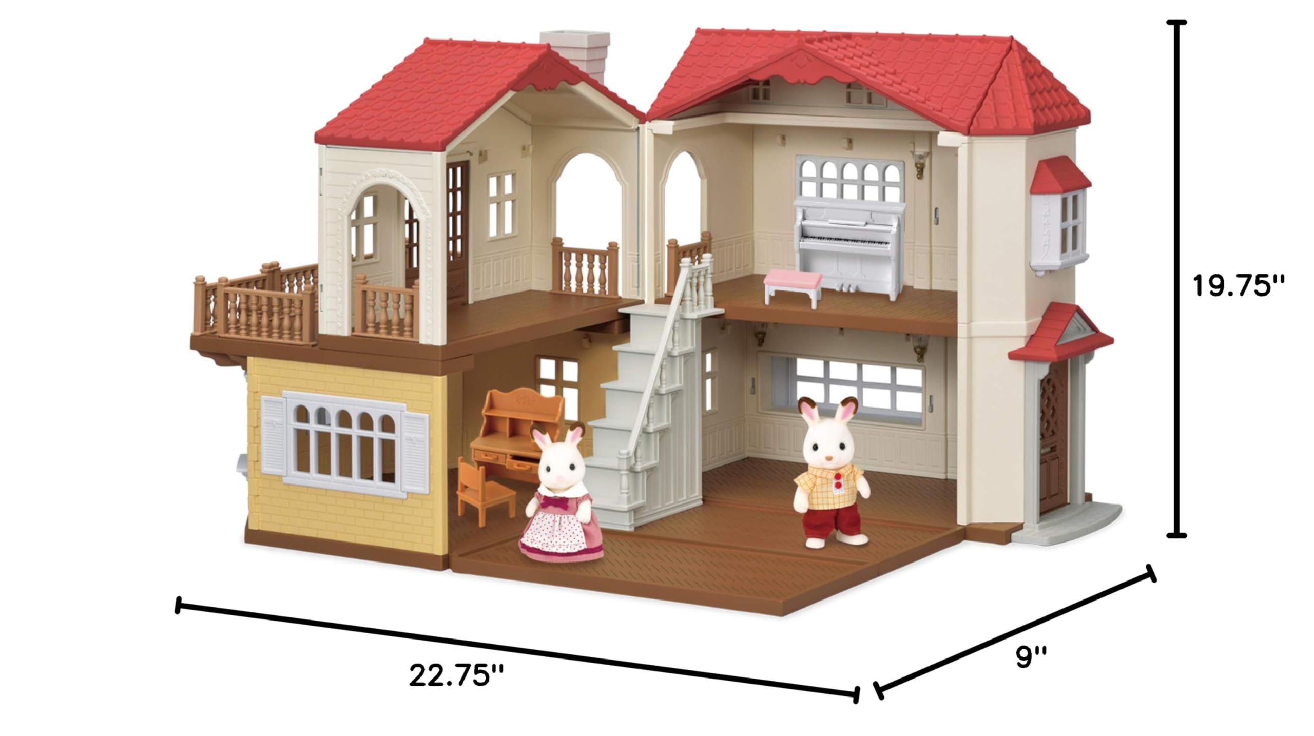 Calico Critters Red Roof Grand Mansion Dollhouse Playset - 3 Figures, Furniture, Vehicle & Accessories | Perfect Gift for Kids & Collectors | Pretend Play, Room Decor & Display
