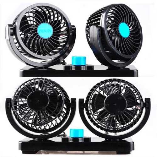 12V Mini Car Electric Fan - Low Noise 360 Degree Rotating Auto Air Conditioner with 2 Speed Gears | Perfect for Summer Driving, Road Trips & Office Use