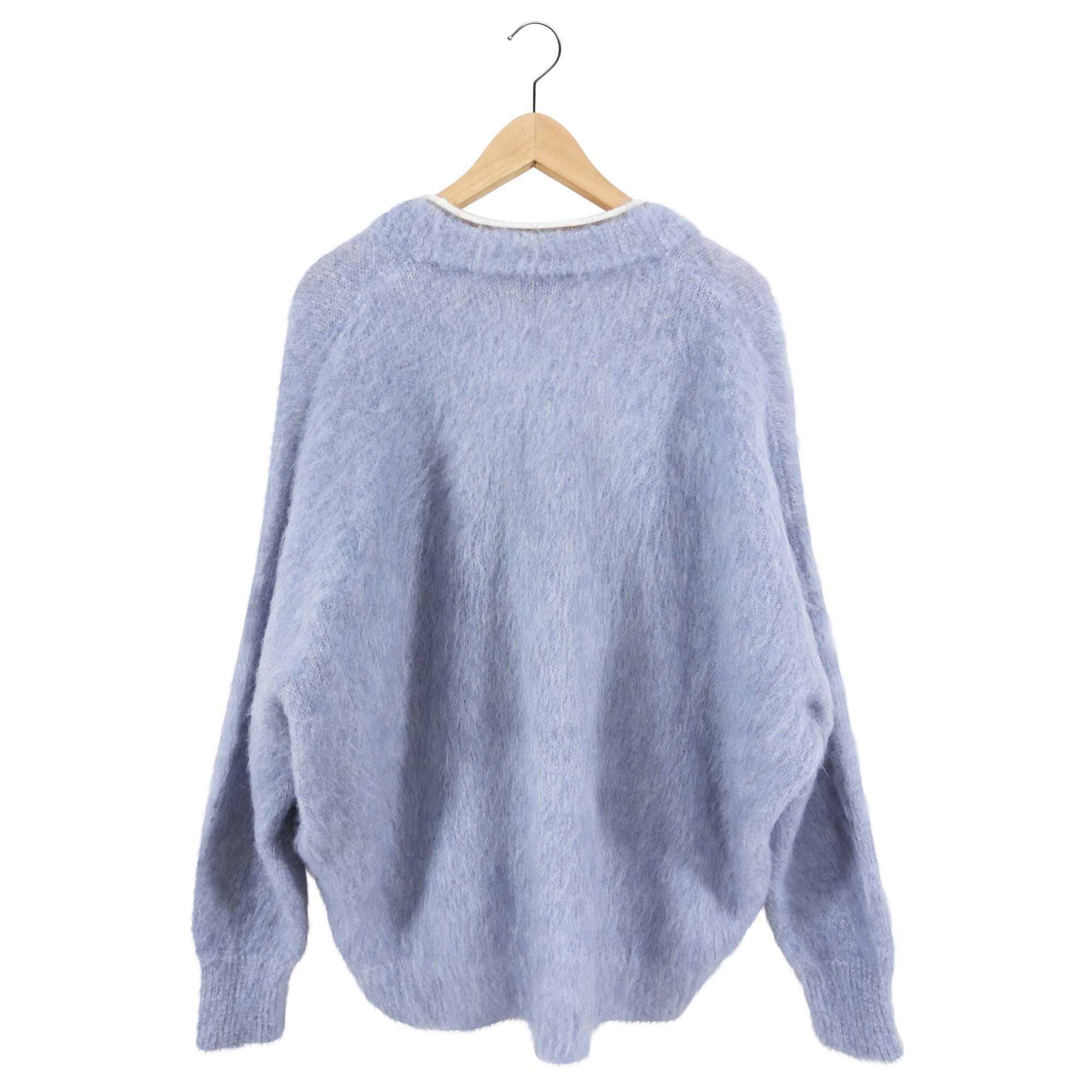 Brunello Cucinelli Pale Blue Monili Bead Mohair Cardigan Sweater for Women - Soft Luxury Knitwear for Office, Date Night & Special Occasions