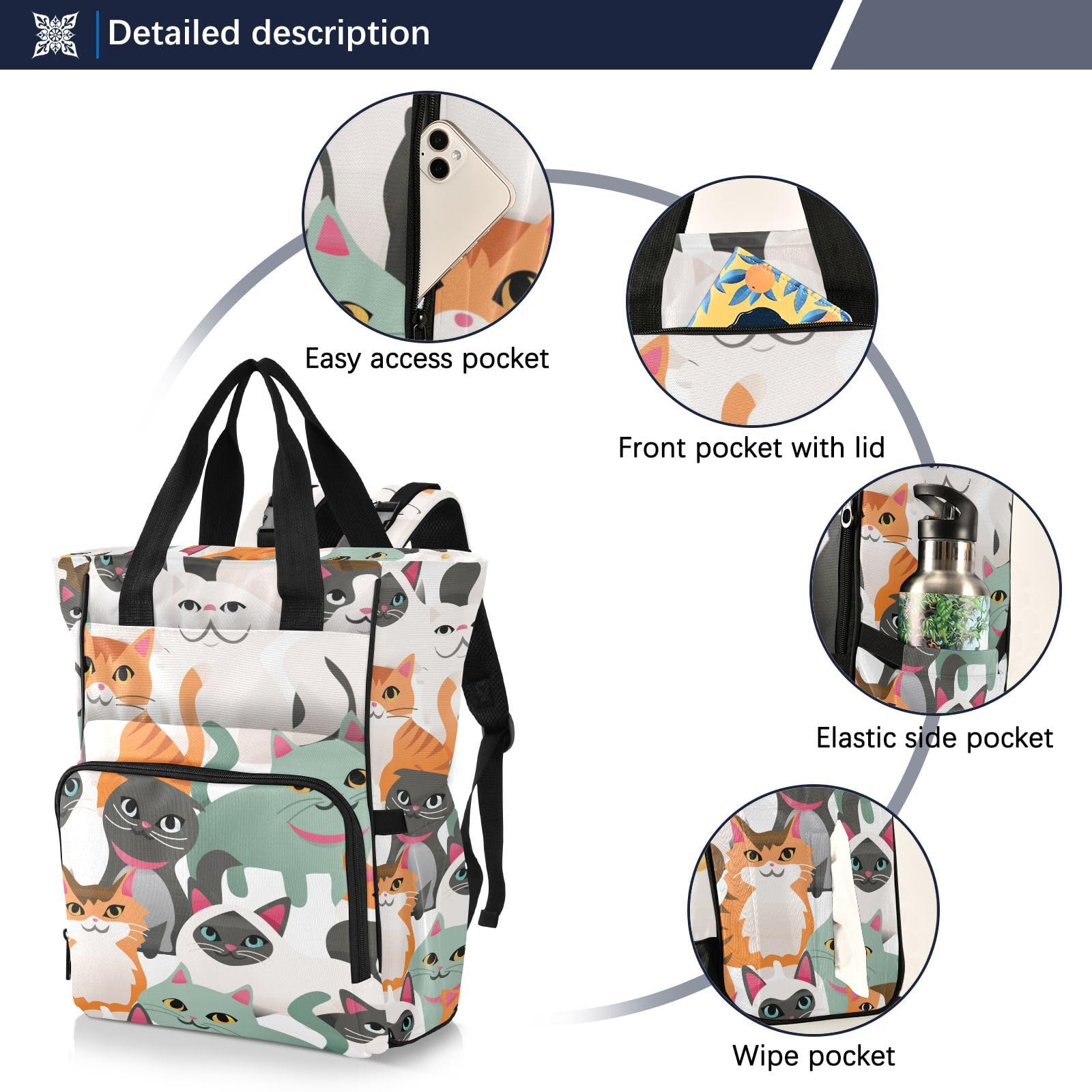 SPRIPORT Cat & Kitten Diaper Backpack for Baby Boys & Girls - Travel Tote with Stroller Straps, Bottle Storage & Changing Pad | Maternity Baby Bag for Moms & Dads | Perfect for Baby Showers, Travel, Shopping & Hiking | Ideal for On-the-Go Parents & Pet Owners