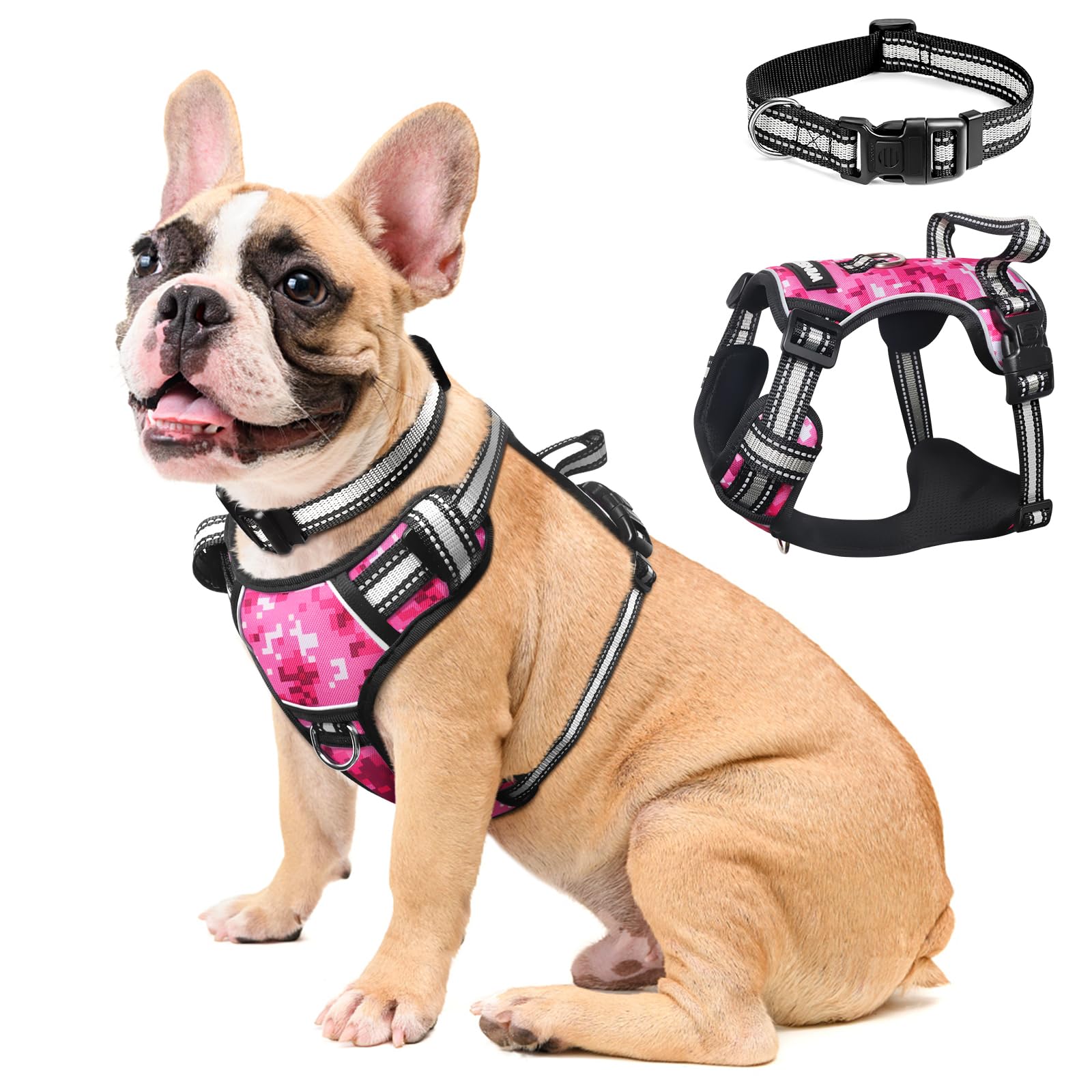 WINSEE No Pull Dog Harness with Adjustable Reflective Oxford Vest - Front & Back Leash Clips for Small Medium Large XL Dogs - Easy Control Handle for Walking, Running & Outdoor Adventures