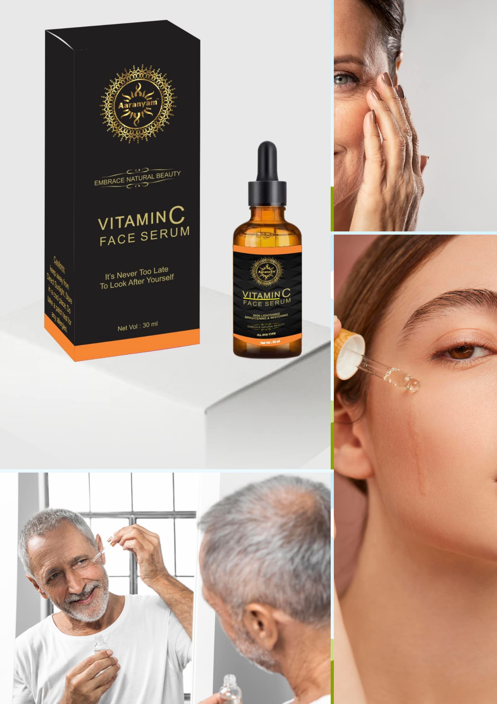 Aaranyam Vitamin C Face Serum with 7.5% Vitamin C - Brightening & Whitening Moisturizer for Even Skin Tone - 30ml - For Women & Men - Perfect for Daily Skincare Routine & Dark Spot Reduction