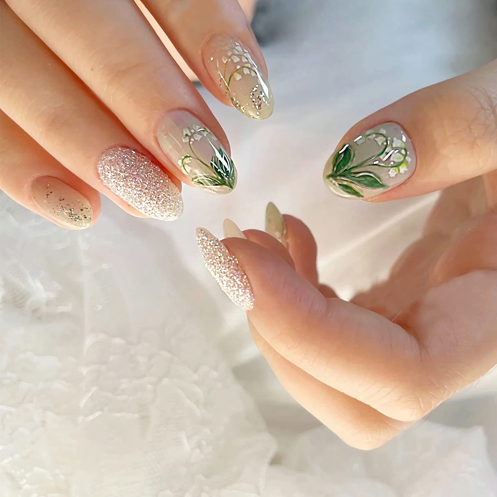 5D White Flower Nail Stickers - Summer Self-Adhesive Leaf Nail Decals for Nail Art, Green Leaves & Embossed Lily Floral Nail Accessories | Perfect for DIY Nail Designs, Bridal Manicures, and Summer Nail Art Decorations
