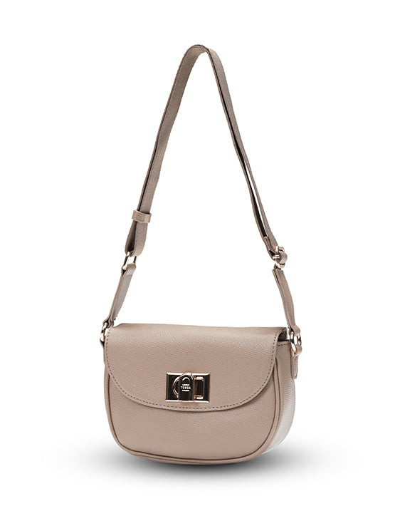 Tosca TH051 Small Saddle Flap Handbag for Women - Taupe Leather Crossbody Purse - Perfect for Work, Travel & Everyday Use