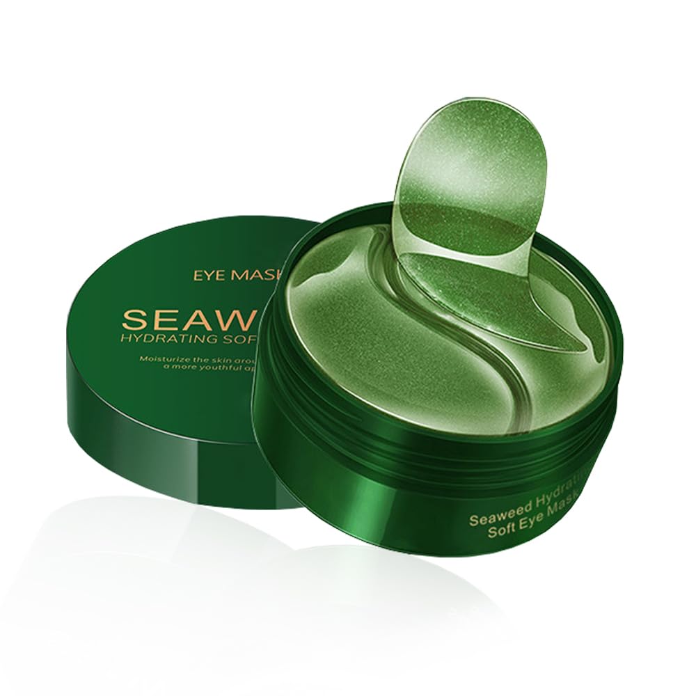 Seaweed Under Eye Patches - Hydrating & Brightening Eye Gel Pads with Seaweed Essence for Puffy Eyes, Dark Circles & Wrinkles | Collagen Eye Care to Relieve Pressure | 60 Pcs | Perfect for Morning Routine, Travel & Night Skincare