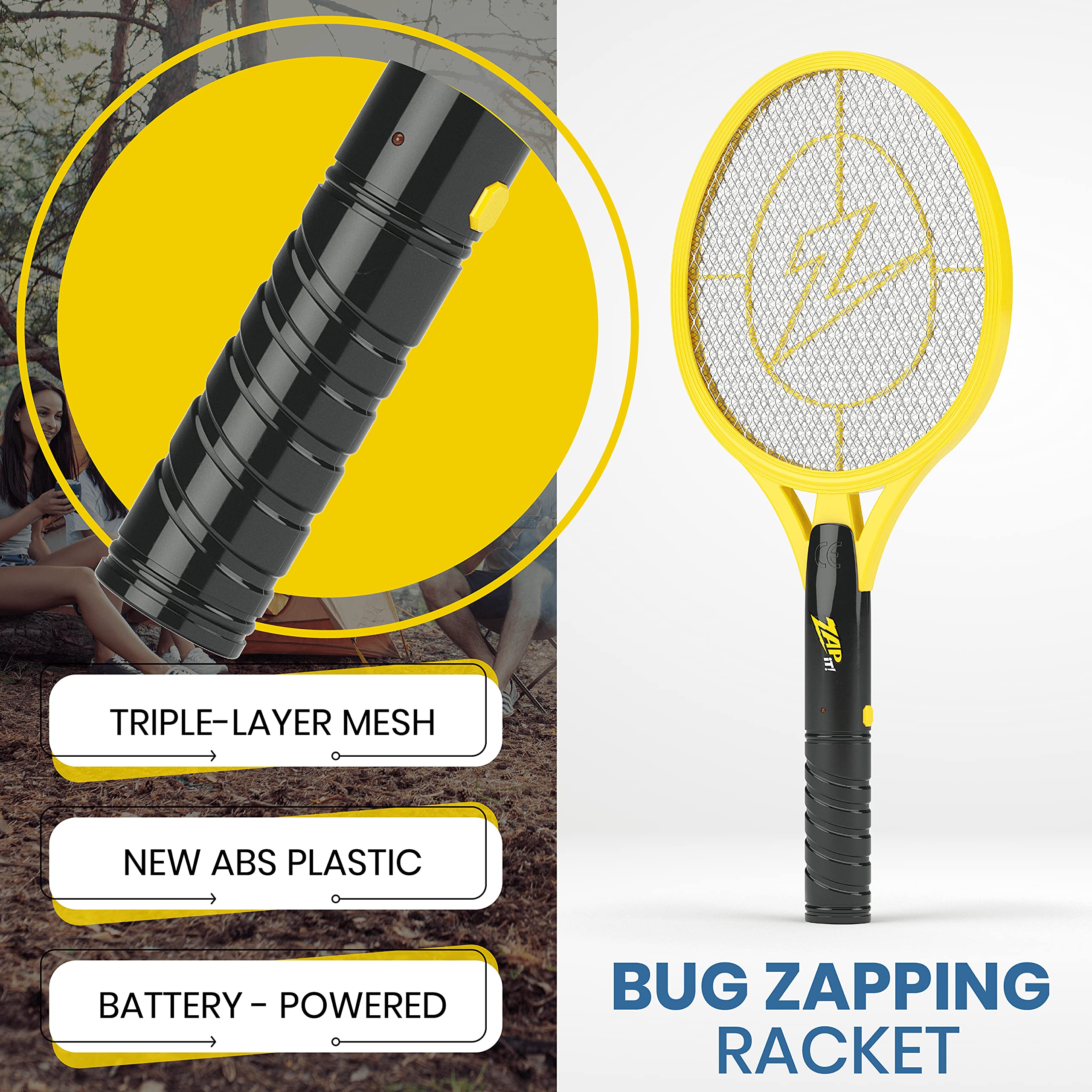 ZAP IT! Electric Fly Swatter Racket - 3,500V Bug Zapper for Mosquitoes & Flies - Rechargeable Battery-Powered Insect Killer with LED Light - Portable & Lightweight for Indoor, Outdoor, Camping, and Travel Use