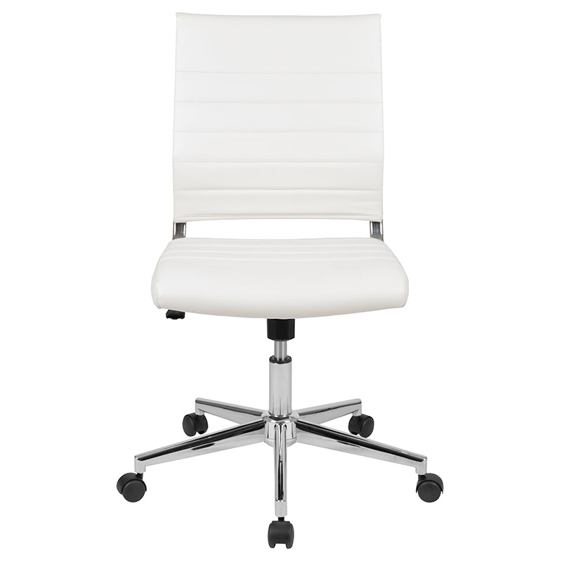 FLASH Hansel Mid Back Executive Office Chair - White LeatherSoft Upholstery, Ergonomic Swivel Design for Home & Office Workspace - Perfect for Desk Work, Conference Rooms & Professional Environments