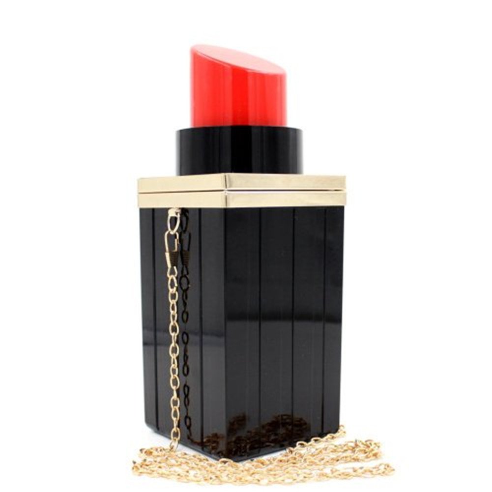 Shiratori Women's Acrylic Black Lipstick-Shaped Evening Clutch Purse - Elegant Party Bag for Night Out, Dinner Date & Special Occasions