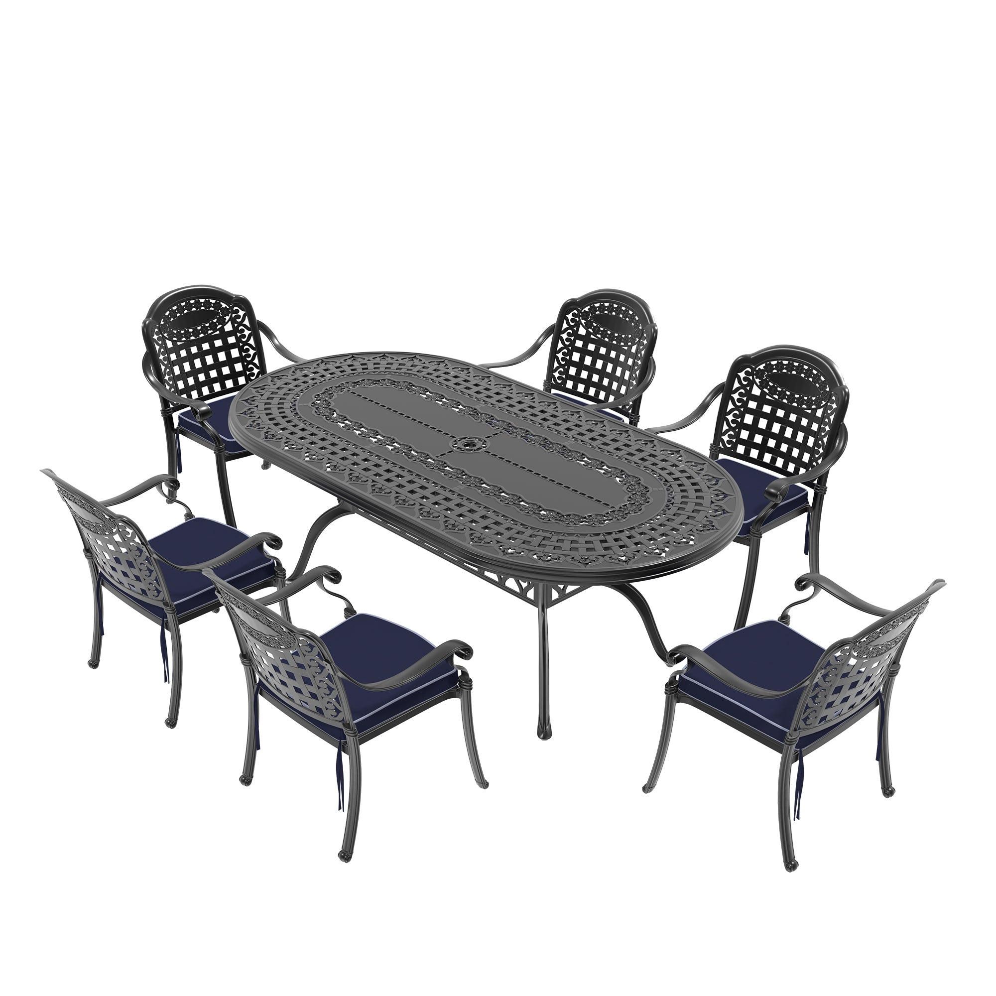 7-Piece Cast Aluminum Patio Furniture Set with Cushions - Outdoor Dining & Lounge Set for Garden, Poolside, Backyard (Color Options Available)