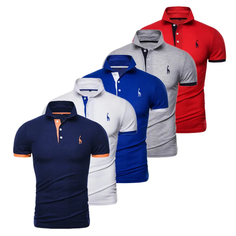 5 Pack Men's Giraffe Print Polo Shirts - Premium Embroidered Short Sleeve Casual & Business Shirts - Breathable Summer Wear for Office, Golf & Social Events - Size BR
