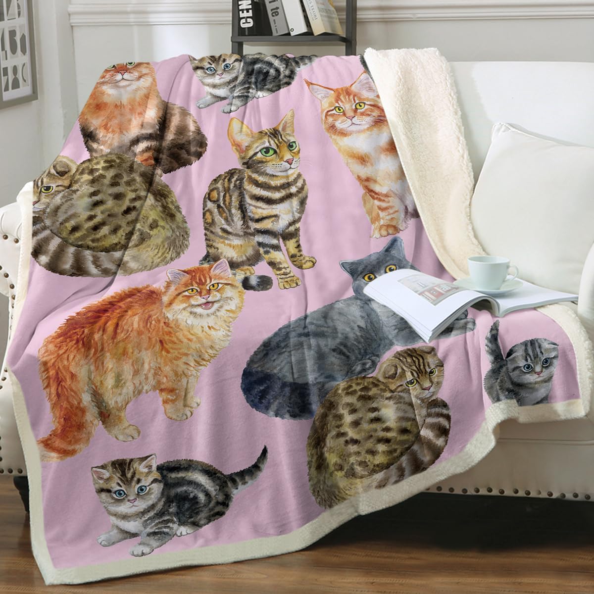 Soft Sherpa Fleece Cat Blanket for Kids & Adults - 50x60 Inch Cozy Throw for Bed, Couch, Chair - Perfect Gift for Cat Lovers (Pink) | Ideal for Nap Time, Movie Nights & Winter Warmth