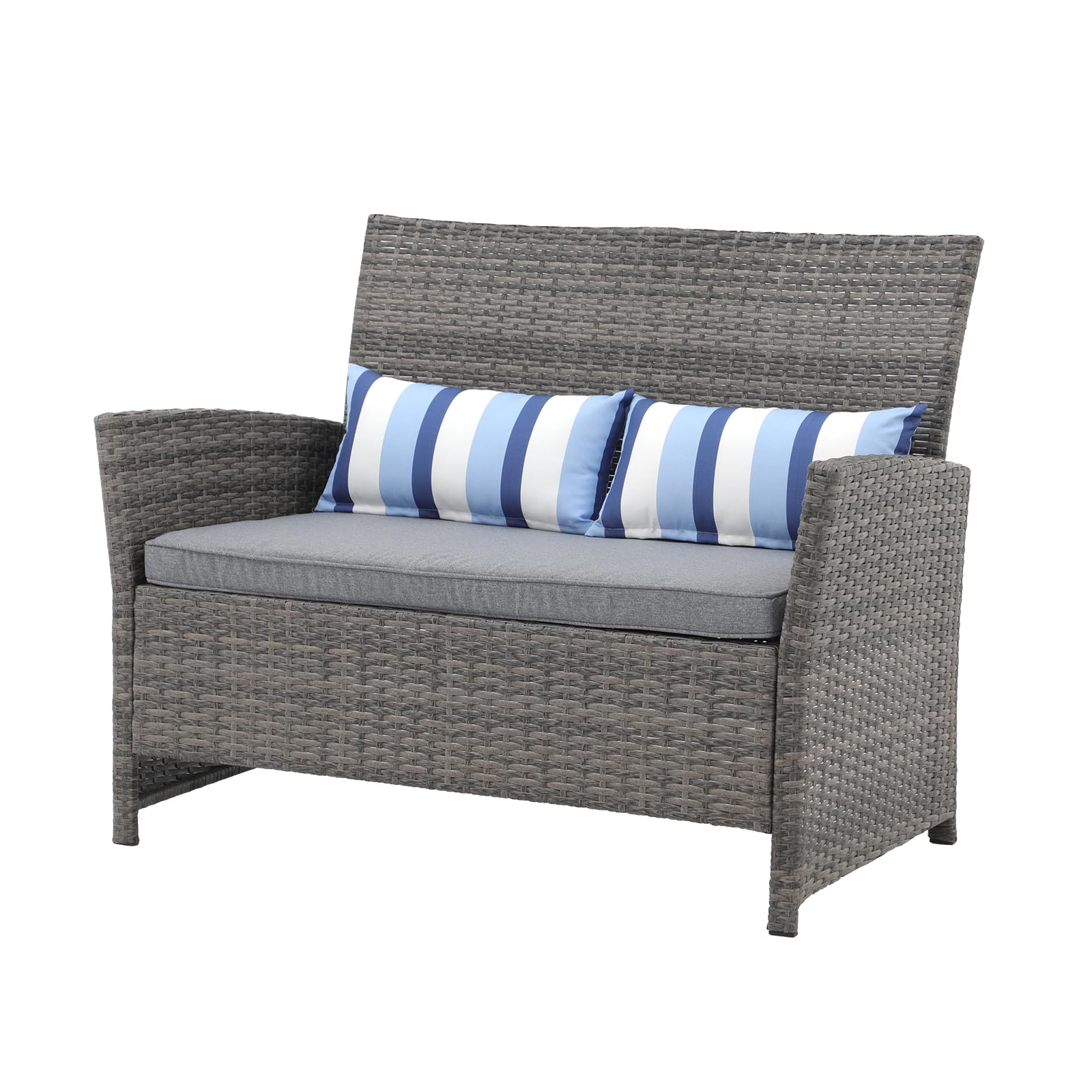 **SUNSITT Outdoor Wicker Loveseat with Cushions – 2-Seater PE Rattan Sofa with Lumbar Pillows, Grey Wicker & Grey Cushions – Durable Steel Frame – Perfect for Patio, Backyard, Garden, Poolside & Porch Relaxation**