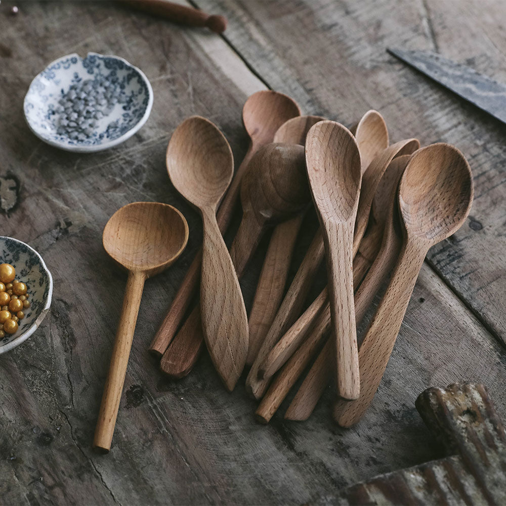 12-Piece Beechwood Spoon Set for Cooking & Baking - Durable Wooden Spoons for Mixing, Stirring & Serving - Perfect for Kitchen, BBQ & Camping Use
