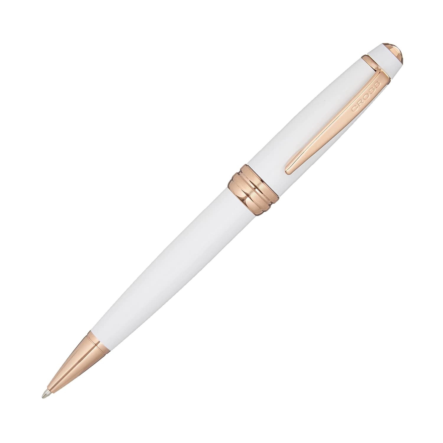 Cross Bailey Ballpoint Pen - Pearlescent White Lacquer with Rose Gold Trim - Premium Writing Instrument for Office, School & Gift Giving